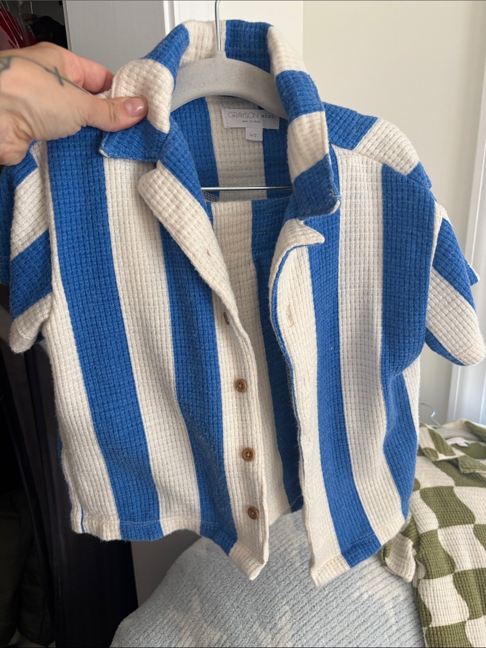 Grayson Kids Blue & Cream Striped Waffle Button-Down Shirt